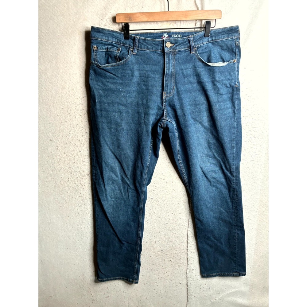IZOD Saltwater Jeans Men 38x32 Blue Denim Dark Wash Comfort Stretch Straight Fit